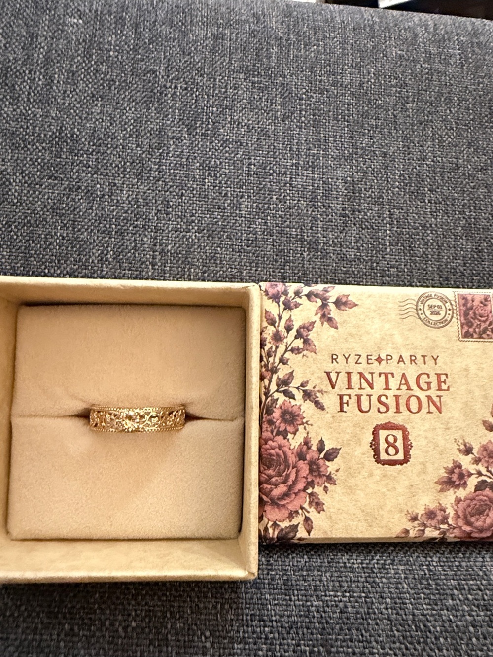 Ryze Party .925 sterling silver Vintage Fusion Gold Filigree Ring - Women size 8